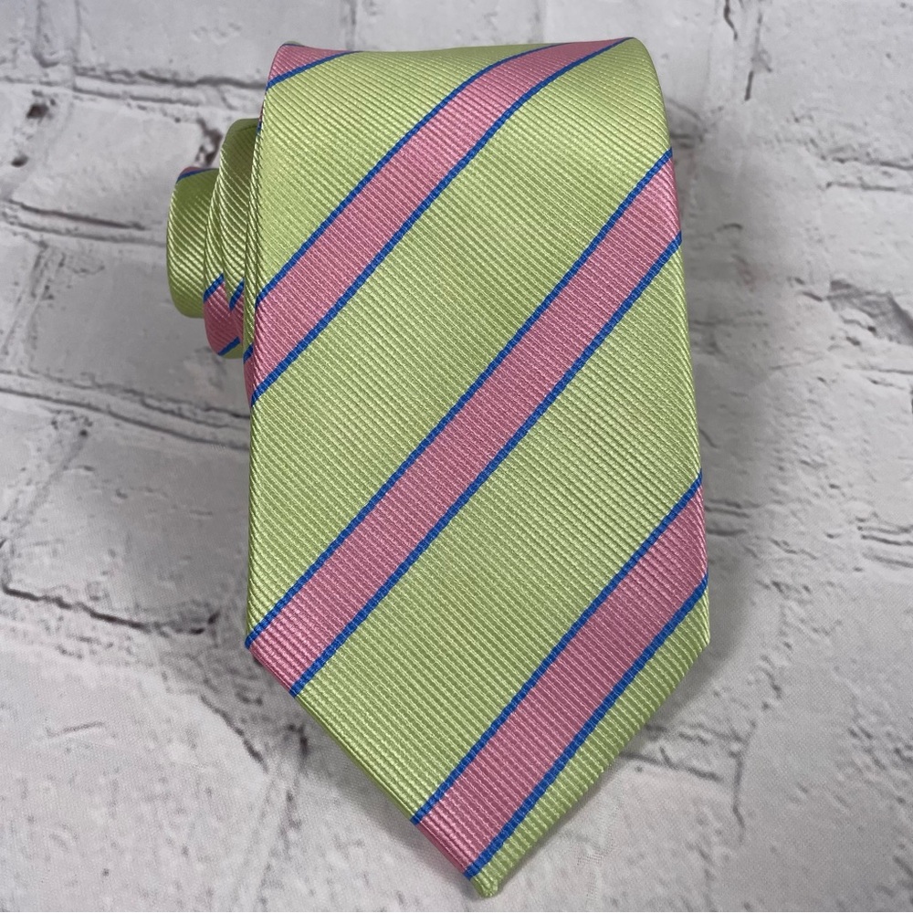 Paul Malone Palm Beach Green/Pink/Blue Striped Silk Tie